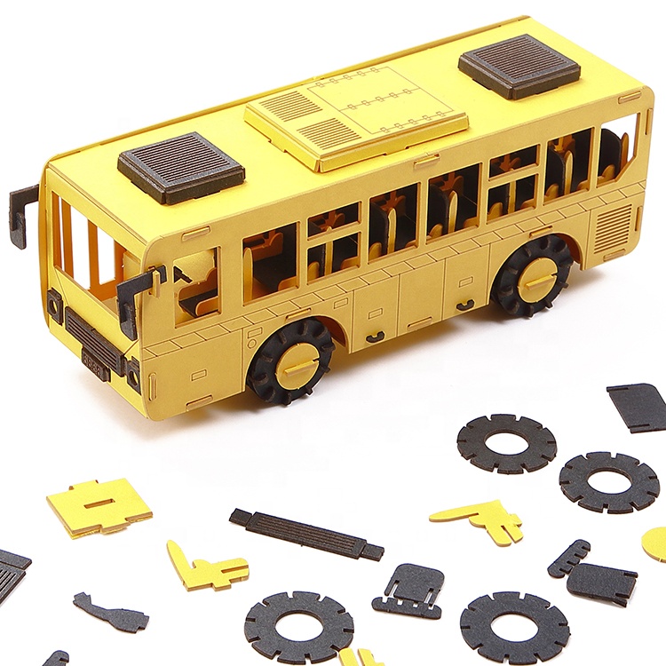 Lovely 3D Cardboard  Puzzle Yellow Bus Model Toy For Kids