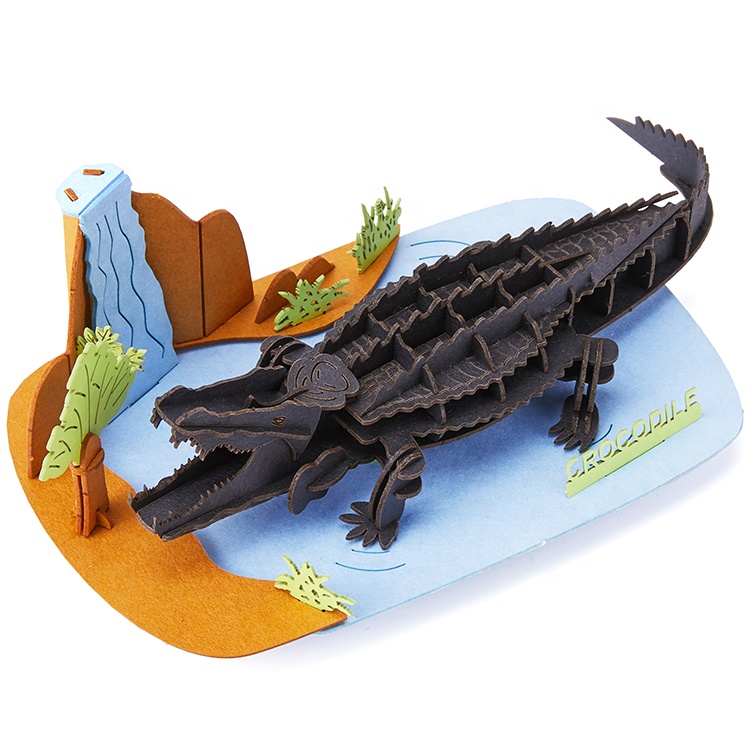 Wholesale Custom 3D Puzzles Handmade Jigsaw Puzzle DIY Paper Model Crocodile Scene Kids Gifts Intelligence Toys Eco Home Deco